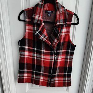 Chaps Red, black and white vest. Medium- Petite